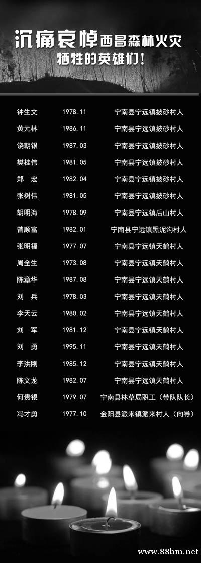 沉痛哀悼！西昌森林火灾牺牲英雄名单公布